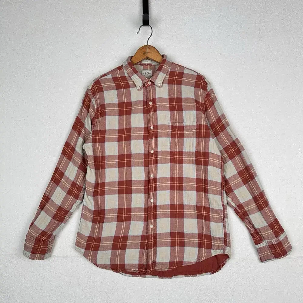 J.Crew Shirt Men’s L Double Weave Slim Fit Plaid Shirt‎ Burnt Orange Red